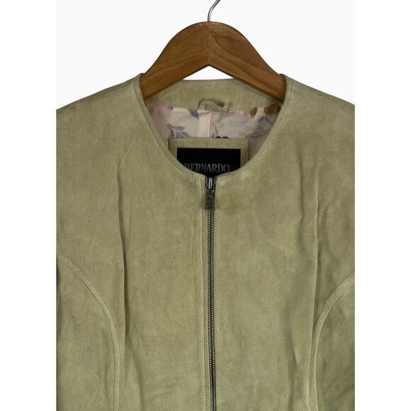 Bernardo Womens Large Full Zip Leather Shacket Pastel Green Round Neck Pockets - Picture 13 of 13